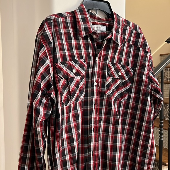 PD&C Mens Long Sleeve Shirt Red Black Size XL - Picture 3 of 6